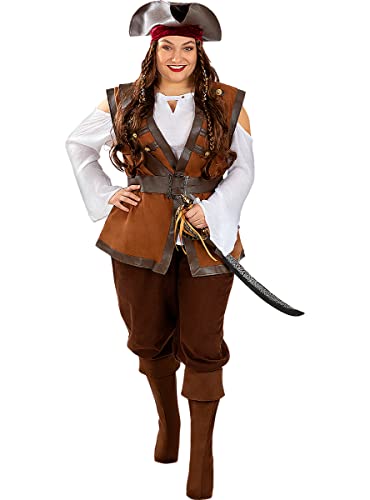 Funidelia | Piraten Kostüm Karibik Kollektion für Damen Korsar, Seeräuber - Kostüm für Erwachsene & Verkleidung für Partys, Karneval & Halloween - Größe M - Braun von Funidelia