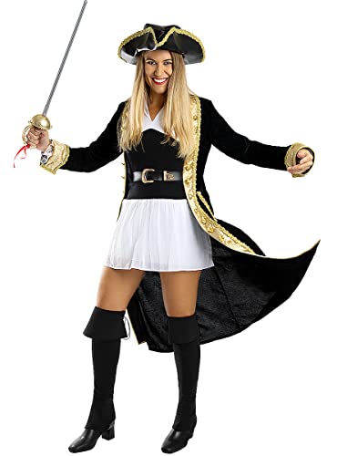 Funidelia | Piraten Kostüm deluxe Kolonial Kollektion für Damen Korsar, Seeräuber - Kostüm für Erwachsene & Verkleidung für Partys, Karneval & Halloween - Größe 3XL - Schwarz von Funidelia