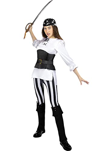 Funidelia | Piraten Kostüm gestreift - Schwarz und Weiß Kollektion für Damen Größe XS Korsar, Seeräuber - Farben: Bunt, Zubehör für Kostüm - Lustige Kostüme für deine Partys von Funidelia