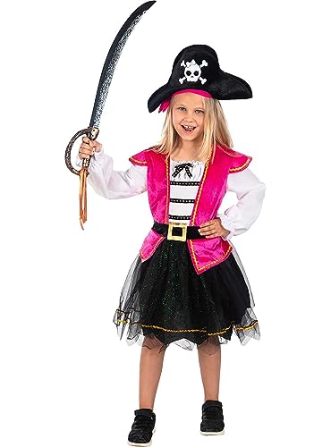 Funidelia | Piraten Kostüm rosa für Mädchen Korsar, Seeräuber - Kostüm für Kinder & Verkleidung für Partys, Karneval & Halloween - Größe 3-4 Jahre - Rosa von Funidelia