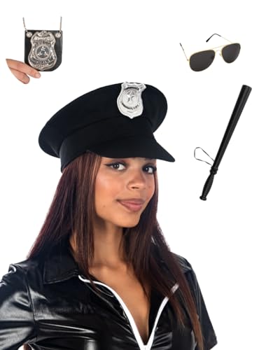 Funidelia | Polizei Kostüm Set für Herren und Damen Polizist, Agent, FBI, Berufe - Zubehör für Erwachsene, Zubehör für Kostüm - Schwarz von Funidelia
