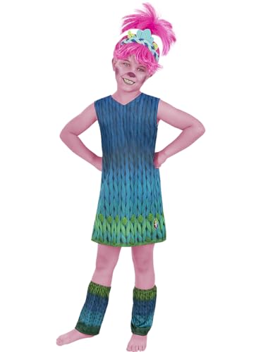 Funidelia | Poppy Kostüm Trolls 3 für Mädchen Zeichentrickfilm, Trolls, Film und Serien - Kostüm für Kinder & Verkleidung für Partys, Karneval & Halloween - Größe 5-6 Jahre - Blau von Funidelia