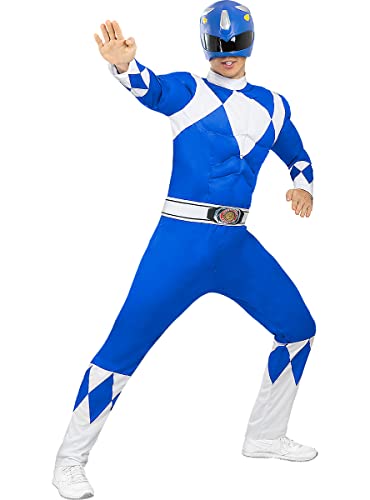 Funidelia Power Ranger Kostüm blau für Herren, Offizielle Lizenz, Größe XL Film und Serien, Superhelden - Verkleidung für Erwachsene für Partys, Karneval und Halloween von Funidelia