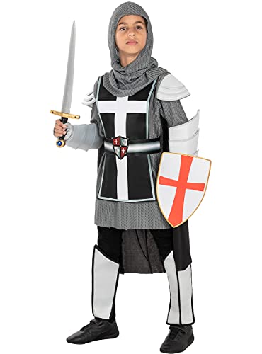 Funidelia | Ritter Kostüm Deluxe für Jungen Mittelalter - Kostüm für Kinder & Verkleidung für Partys, Karneval & Halloween - Größe 10-12 Jahre - Grau/Silber von Funidelia