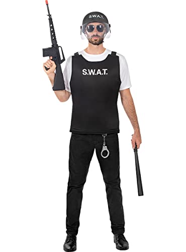 Funidelia | SWAT Weste für Herren Polizist, Agent, FBI, Berufe - Kostüm für Erwachsene & Verkleidung für Partys, Karneval & Halloween - Schwarz von Funidelia