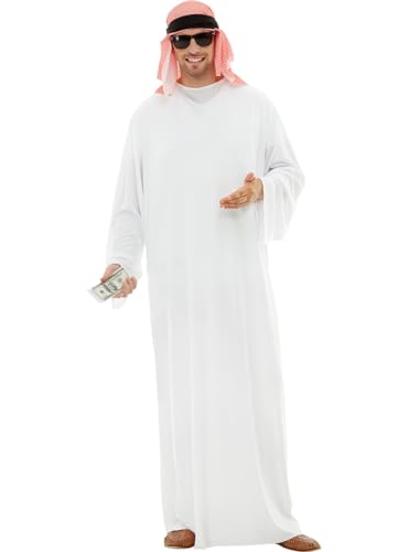 Funidelia | Scheich Kostüm für Herren Größe 3XL Scheich, Öl, Dollar - Farben: Weiß, Zubehör für Kostüm - Lustige Kostüme für Deine Partys von Funidelia