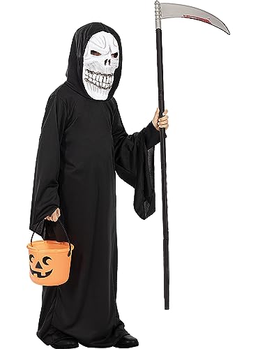 Funidelia | Sensenmann Kostüm für Jungen und Mädchen Horror, Grim Reaper, Death, Halloween - Kostüm für Kinder & Verkleidung für Partys, Karneval & Halloween - Größe 3-6 Jahre - Schwarz von Funidelia