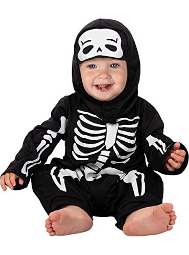 Funidelia | Skelett Kostüm für Baby Skelett, Totenkopf, Sensenmann, Horror - Kostüm für Baby & Verkleidung für Partys, Karneval & Halloween - Größe 0-6 Monate - Schwarz von Funidelia