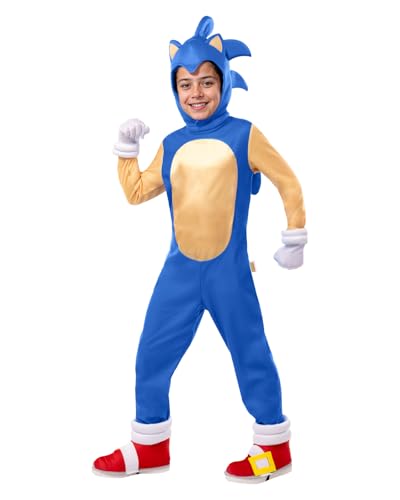 Funidelia Offizielles Sonic Deluxe Kostüm für Jungen und Mädchen, Videospiel Blauer Igel Anzug Kinder, Karneval, Halloween und Partys – Größe 7-9 Jahre von Funidelia