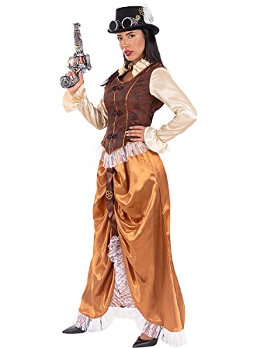 Funidelia | Steampunk Kostüm lang für Damen Western, Film und Serien - Kostüm für Erwachsene & Verkleidung für Partys, Karneval & Halloween - Größe XL - Braun von Funidelia
