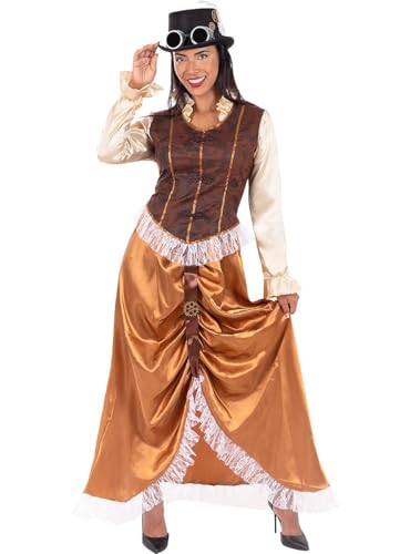 Funidelia | Steampunk Kostüm lang für Damen Western, Film und Serien - Kostüm für Erwachsene & Verkleidung für Partys, Karneval & Halloween - Größe XL - Braun von Funidelia