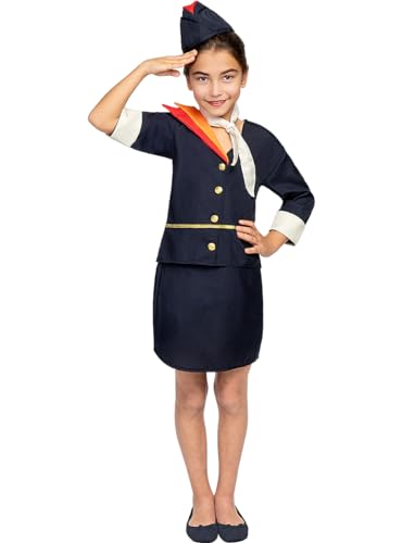 Funidelia | Stewardess Kostüm für Mädchen Flugbegleiterin, Pilot, Berufe - Kostüm für Kinder & Verkleidung für Partys, Karneval & Halloween - Größe 10-12 Jahre - Dunkelblau von Funidelia