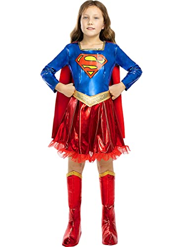 Funidelia | Supergirl Kostüm deluxe 100% OFFIZIELLE für Mädchen Größe 10-12 Jahre Kara Zor-El, Superhelden, DC Comics - Farben: Bunt, Zubehör für Kostüm - Lustige Kostüme für deine Partys von Funidelia