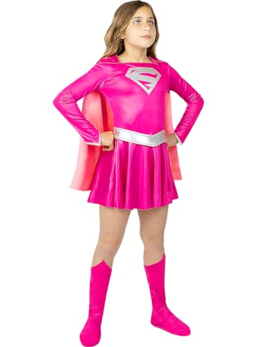 Funidelia | Supergirl Kostüm rosa für Mädchen Kara Zor-El, Superhelden, DC Comics - Kostüme für Kinder & Verkleidung für Partys, Karneval & Halloween - Größe 10-12 Jahre - Rot von Funidelia