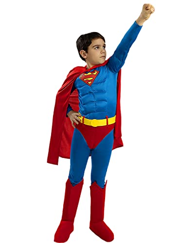 Funidelia | Superman Kostüm deluxe 100% OFFIZIELLE für Jungen Größe 5-6 Jahre Man of Steel, Superhelden, DC Comics, Justice League - Farben: Bunt, Zubehör für Kostüm von Funidelia