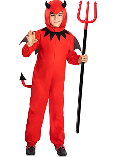 Funidelia | Teufelskostüm mit Dreizack für Jungen Dämonen, Teufel, Halloween, Horror - Kostüm für Kinder & Verkleidung für Partys, Karneval & Halloween - Größe 5-6 Jahre - Rot von Funidelia