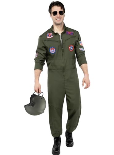 Funidelia | Top Gun Pilot Kostüm für Herren Pilot, Flieger, Berufe - Kostüm für Erwachsene & Verkleidung für Partys, Karneval & Halloween - Größe XXL - Dunkelgrün von Funidelia