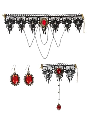 Funidelia | Vampir Schmuckset für Damen Halloween, Horror, Dracula, Vampire - Zubehör für Erwachsene, Zubehör für Kostüm - Granatfarben Funidelia | Vampir Schmuckset für Damen Halloween, Horror, Dracula, Vampire - Zubehör für Erwachsene, Zubehör für Kostüm - Granatfarben von Funidelia