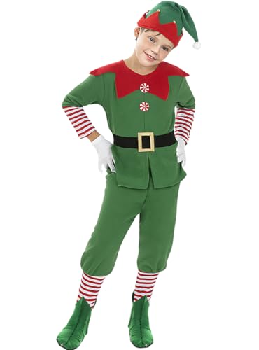 Funidelia | Weihnachts-Elfenkostüm mit Zubehör für Jungen Weihnachtself, Weihnachten, Wichtel - Kostüm für Kinder & Verkleidung für Partys, Karneval & Halloween - Größe 5-6 Jahre - Grün von Funidelia