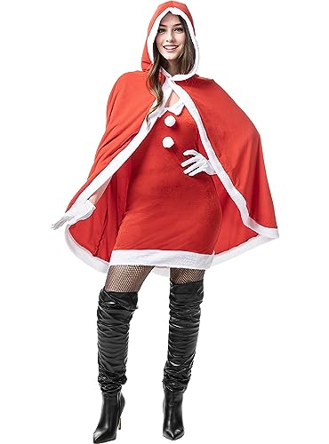 Funidelia | Weihnachtsfrau Kostüm mit Umhang für Damen Miss Santa, Weihnachten, Weihnachtsfrau - Kostüm für Erwachsene & Verkleidung für Partys, Karneval & Halloween - Größe M - Rot von Funidelia