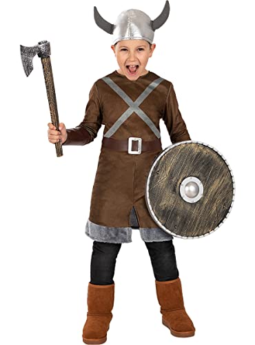 Funidelia | Wikinger Kostüm für Jungen Nordisch, Walküre, Barbaren, Vikings - Kostüm für Kinder & Verkleidung für Partys, Karneval & Halloween - Größe 3-4 Jahre - Braun von Funidelia