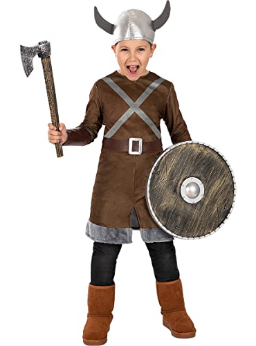 Funidelia | Wikinger Kostüm für Jungen Nordisch, Walküre, Barbaren, Vikings - Kostüm für Kinder & Verkleidung für Partys, Karneval & Halloween - Größe 5-6 Jahre - Braun von Funidelia