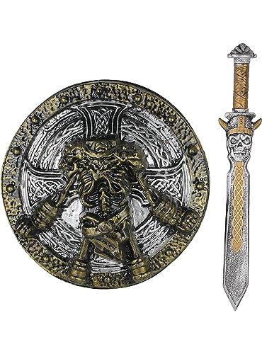 Funidelia | Wikinger Schwert und Schild für Herren Nordisch, Walküre, Barbaren, Vikings - Zubehör für Erwachsene, Zubehör für Kostüm - Braun von Funidelia