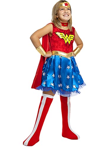 Funidelia | Wonder Woman Kinderkostüm 100% OFFIZIELLE für Mädchen Größe 7-9 Jahre Superhelden, DC Comics, Justice League - Farben: Bunt, Zubehör für Kostüm - Lustige Kostüme für deine Partys von Funidelia