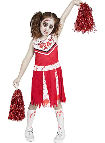 Funidelia | Zombie-Cheerleaderin Kostüm für Mädchen Untoter, Halloween, Horror - Kostüm für Kinder & Verkleidung für Partys, Karneval & Halloween - Größe 7-9 Jahre - Rot von Funidelia