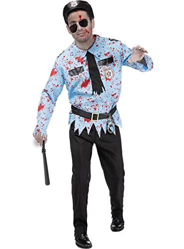 Funidelia | Zombie-Polizist Kostüm für Herren ▶ Untoter, Halloween, Horror - Kostüm für Erwachsene & Verkleidung für Partys, Karneval & Halloween - Größe L - Blau von Funidelia