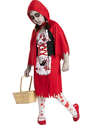 Funidelia | Zombie-Rotkäppchen Kostüm für Mädchen Untoter, Halloween, Horror - Kostüm für Kinder & Verkleidung für Partys, Karneval & Halloween - Größe 7-9 Jahre - Rot von Funidelia