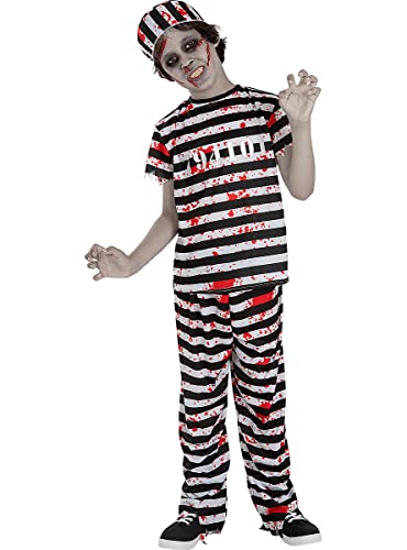 Funidelia | ZombieSträfling Kostüm für Jungen Untoter, Halloween, Horror - Kostüm für Kinder & Verkleidung für Partys, Karneval & Halloween - Größe 5-6 Jahre - Schwarz von Funidelia