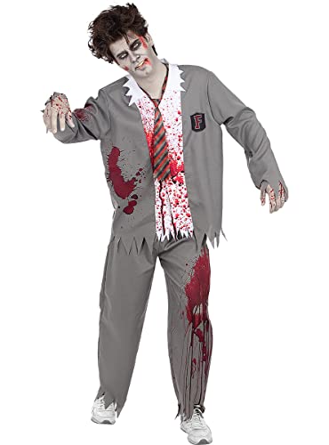 Funidelia | Zombie-Student Kostüm für Herren Untoter, Halloween, Horror - Kostüm für Erwachsene & Verkleidung für Partys, Karneval & Halloween - Größe XL - Grau/Silber von Funidelia