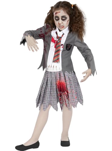 Funidelia | ZombieStudentin Kostüm für Mädchen Untoter, Halloween, Horror - Kostüm für Kinder & Verkleidung für Partys, Karneval & Halloween - Größe 10-12 Jahre - Grau/Silber von Funidelia