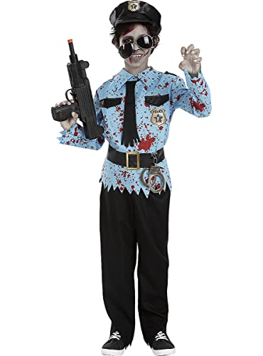 Funidelia | ZombiePolizist Kostüm für Jungen Untoter, Halloween, Horror - Kostüm für Kinder & Verkleidung für Partys, Karneval & Halloween - Größe 5-6 Jahre - Schwarz von Funidelia