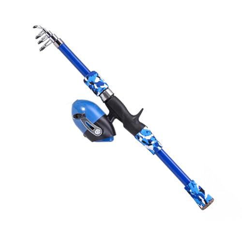 Funien Angelfischstange für Im Alter von 5 Bis 12 Teleskopen und Rollen Combo-Kinderfischereisen für Salzwasser 165 cm Glasfaser (Blau) von Funien