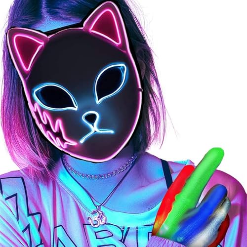 Funjoyz Demon LED Dämonen Mörder Maske, Steuerbar, Fuchs Horror Halloween Maske für Weihnachten, Neujahr, Fasching Kostüm für Damen und Herren von Funjoyz