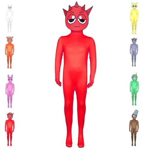 Sprunkiis Kostüm für Kinder Junge Mädchen Halloween Overall Rot Fun Karneval Cosplay Maskerade Geburtstag Sgeschenk Party Fasching 5-14 jahre 110-160 CM von Funjoyz