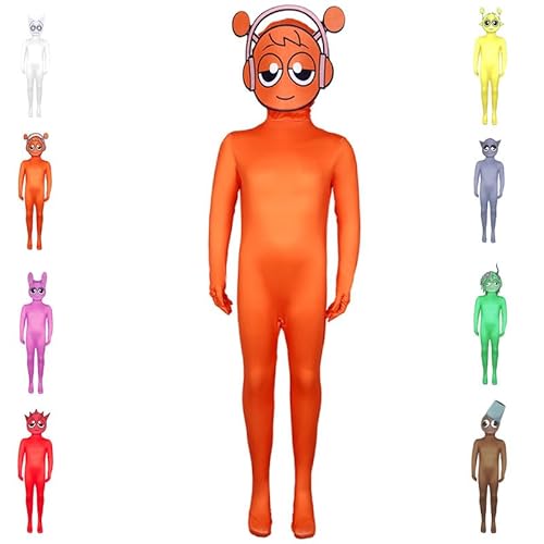 Sprunkiis Kostüm für Kinder Junge Mädchen Halloween Overall Orange Fun Karneval Cosplay Maskerade Geburtstag Sgeschenk Party Fasching 5-14 jahre 110-160 CM von Funjoyz