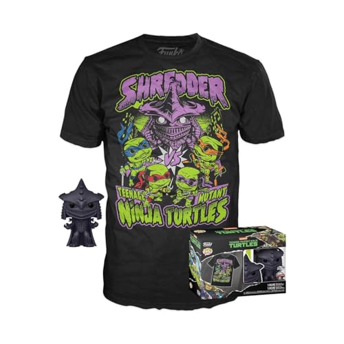 Funko Pop! & Tee: Teenage Mutant Ninja Turtles (TMNT) 2- Shredder - (BK CH) - Large - (L) - T-Shirt - Kleidung mit Vinyl-Sammelfigur - Geschenkidee - Spielzeug und Kurzärmeliges Top Männer von Funko