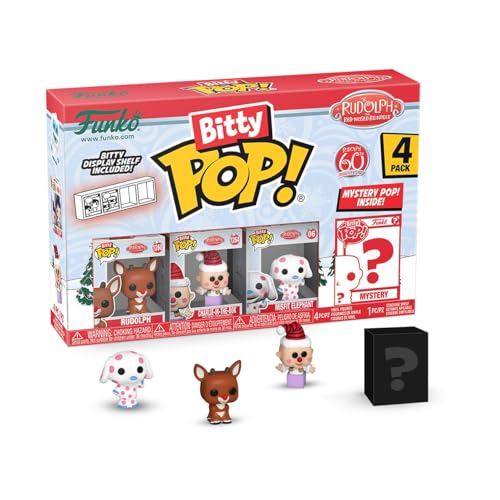 Funko Bitty Pop! Rudolph: Mini Sammelspielzeug 4er Pack - Rudolph®, Charlie-in-The-Box™, Misfit Elephant™ und Mystery Chase Figur (Stile können abweichen) von Funko