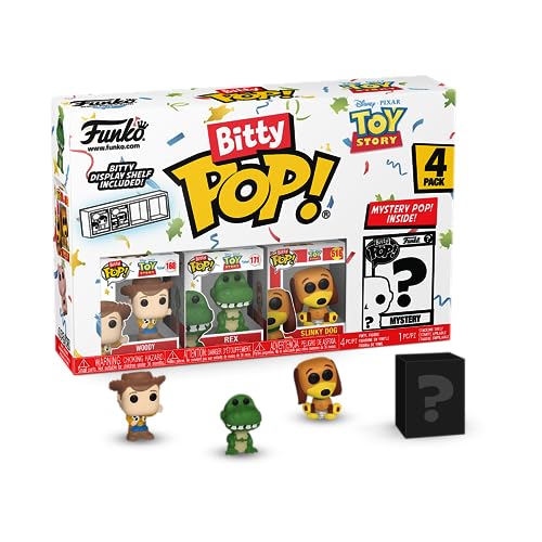 Funko Bitty Pop! Toy Story - Woody 4PK - Woody, Rex, Slinky Dog und eine Überraschungs-Mini-Figur - 0.9 Inch (2.2 cm) - die Toys Sind Los! Sammlerstück Stapelbares Display-Regal Inklusive von Funko