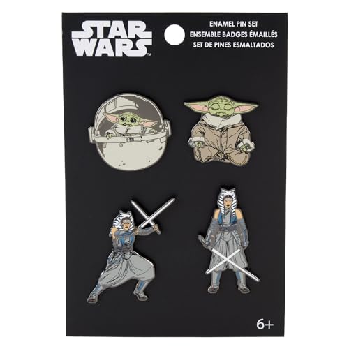 Loungefly : Funko - The Child - Star Wars: Ahsoka Yoda Enamel Pin Set 4pk - Star Wars: The Mandalorian - Emaille-Nadeln - Niedliche Brosche Zum Sammeln - Für Rucksäcke & Taschen - Geschenkidee von Funko