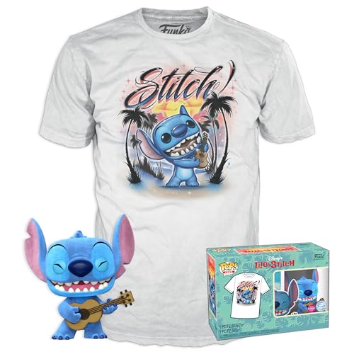 Funko POP! & Tee: Lilo & Stitch - Ukelele Stitch - Beflockt - S - T-Shirt - Kleidung Mit Vinyl-Sammelfigur - Geschenkidee - Spielzeug Und Kurzärmeliges Top Für Erwachsene Männer Und Frauen von Funko