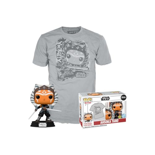Funko POP! & Tee: Mandolorian - Ahsoka Tano - Leuchtet Im Dunkeln - M - Star Wars - T-Shirt - Kleidung Mit Vinyl-Sammelfigur - Geschenkidee - Spielzeug Und Kurzärmeliges Top Für Erwachsene Männer von Funko