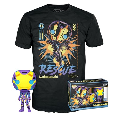 Funko Pop! & Tee: Marvel Blacklight - Rescue L - Large - (L) - T-Shirt - Kleidung mit Vinyl-Sammelfigur - Geschenkidee - Spielzeug und Kurzärmeliges Top Für Erwachsene Männer und Frauen von Funko