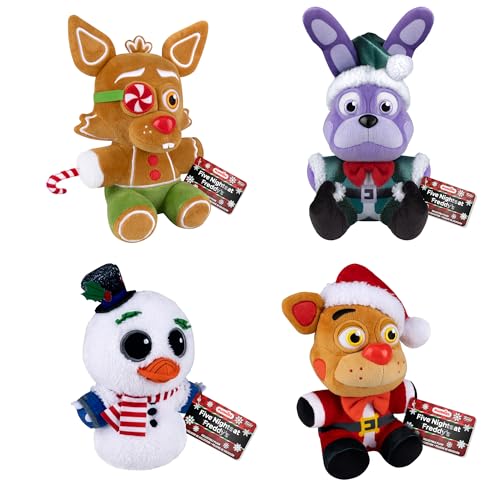 Funko Plüsch! FNAF Five Nights at Freddy's - Set von 4 - Holiday Elf Bonnie, Holiday Snowman Chica, Holiday Gingerbread Foxy und Holiday Santa Freddy, Mehrfarbig von Funko