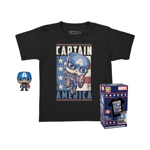 Funko Pocket Pop! & Tee: Marvel - Captain America - Für Kinder - Medium - T-Shirt - Kleidung mit Vinyl-Minifigur Zum Sammeln - Geschenkidee - Spielzeug und Kurzärmeliges Top Für Erwachsene von Funko