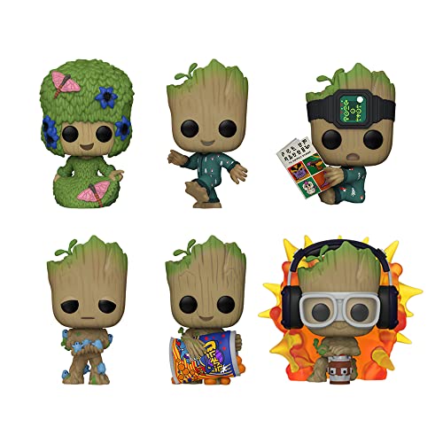 Funko Pop! Marvel I am Groot: - Set of 6 - Fancy Groot, Groot in Onesie, Groot in Onesie w/Book, Groot w/Grunds, Groot w/ Detonator, Groot in Onesie w/Cheese Puffs von Funko