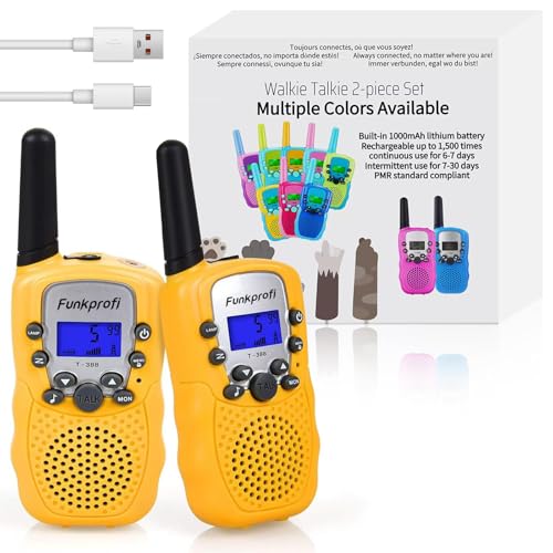 Funkprofi 2X T-388 Walkie Talkie Set für Kinder Funkgeräte PMR 446 mit Akkus Ladekabel 3KM Reichweite 8 Kanal Spielzeug und Geschenk für Kinder ab 3 Jahre von Funkprofi